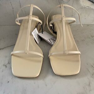 Zara Cream Strappy Square-Toe Sandals